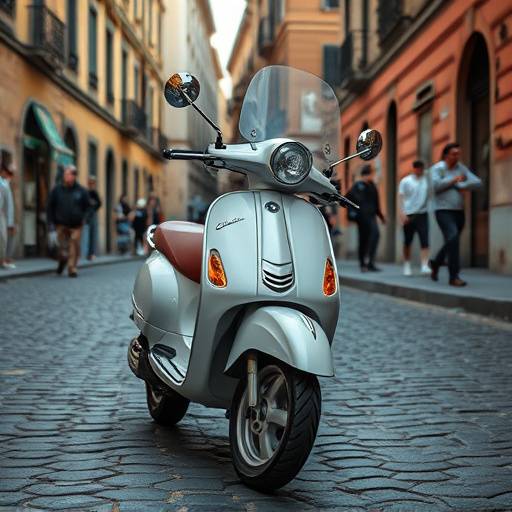 A beautifully designed Vespa scooter, a symbol of Italian style, parked on a cobblestone street in Rome