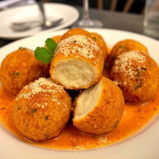 A delicious plate of arancini, Sicilian rice balls, being served at a local trattoria