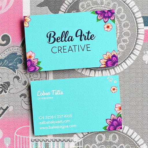 Contact details for Bella Arte Creativa displayed on a stylish business card, promoting easy communication.