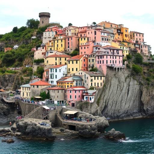Picturesque view of Cinque Terre, Italy, with colorful houses clinging to the cliffs